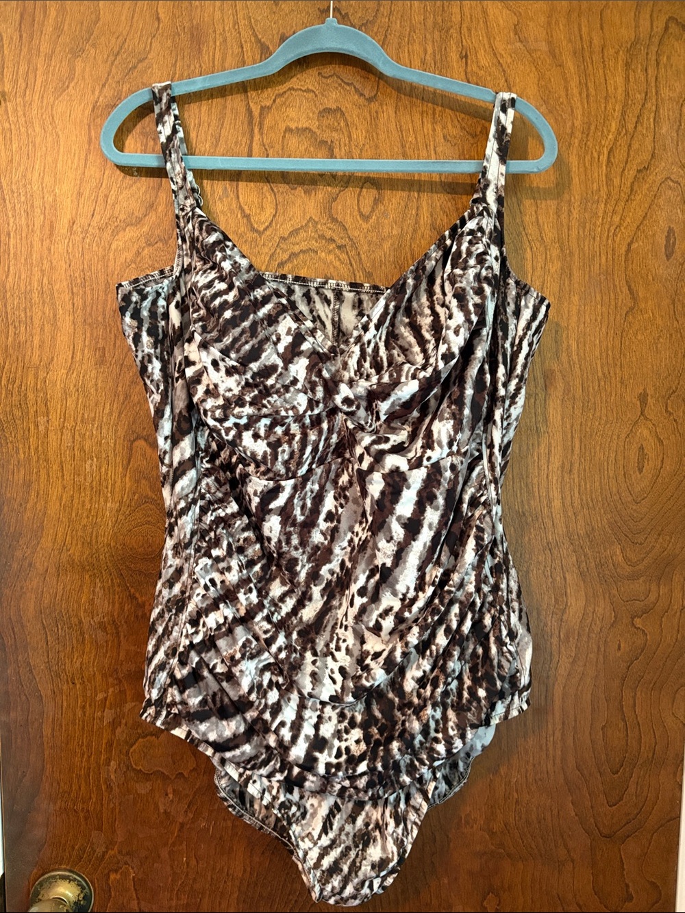 Women’s Animal-Print One-Piece Swimsuit in Brown and Cream